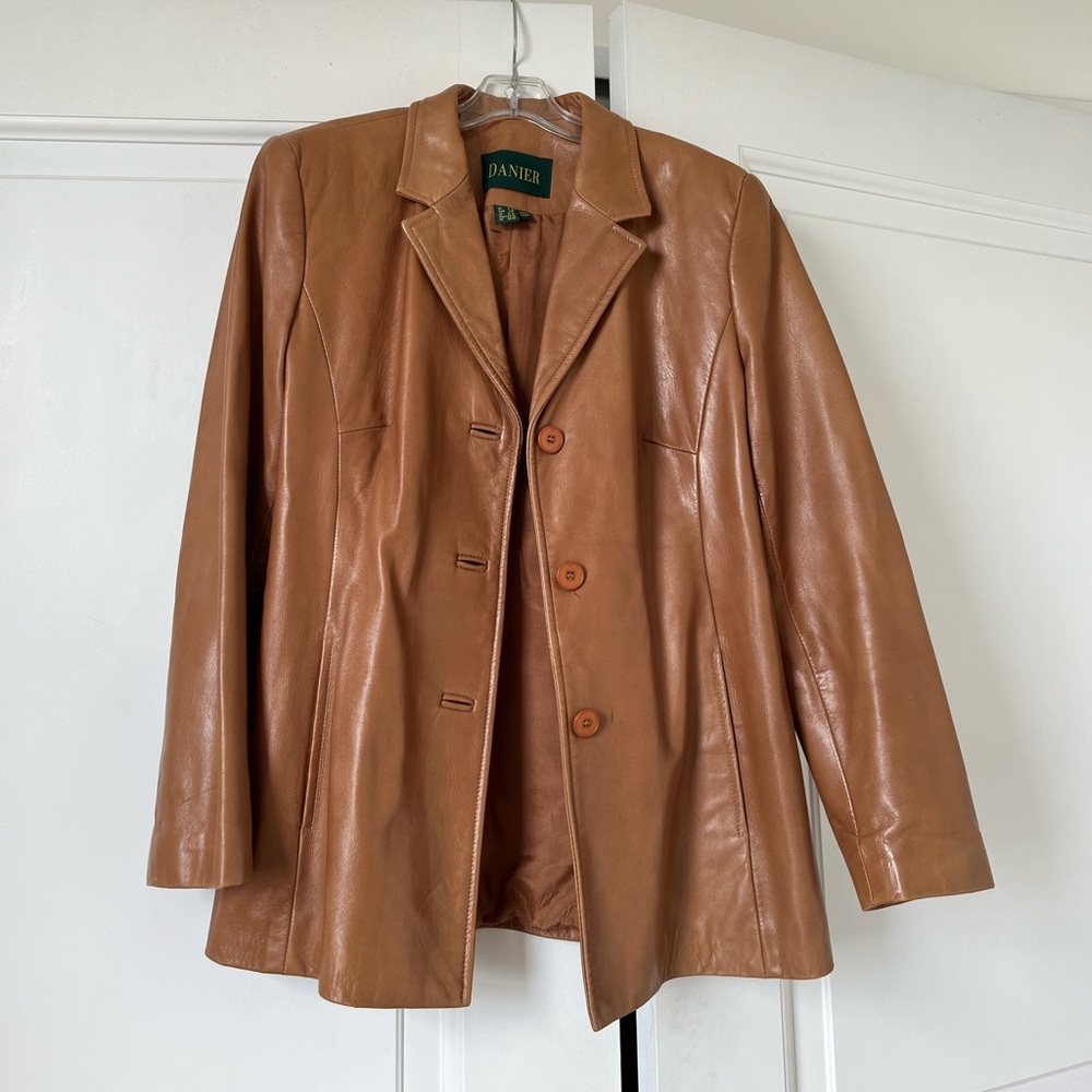 Vintage Caramel Brown Leather Blazer Jacket 8